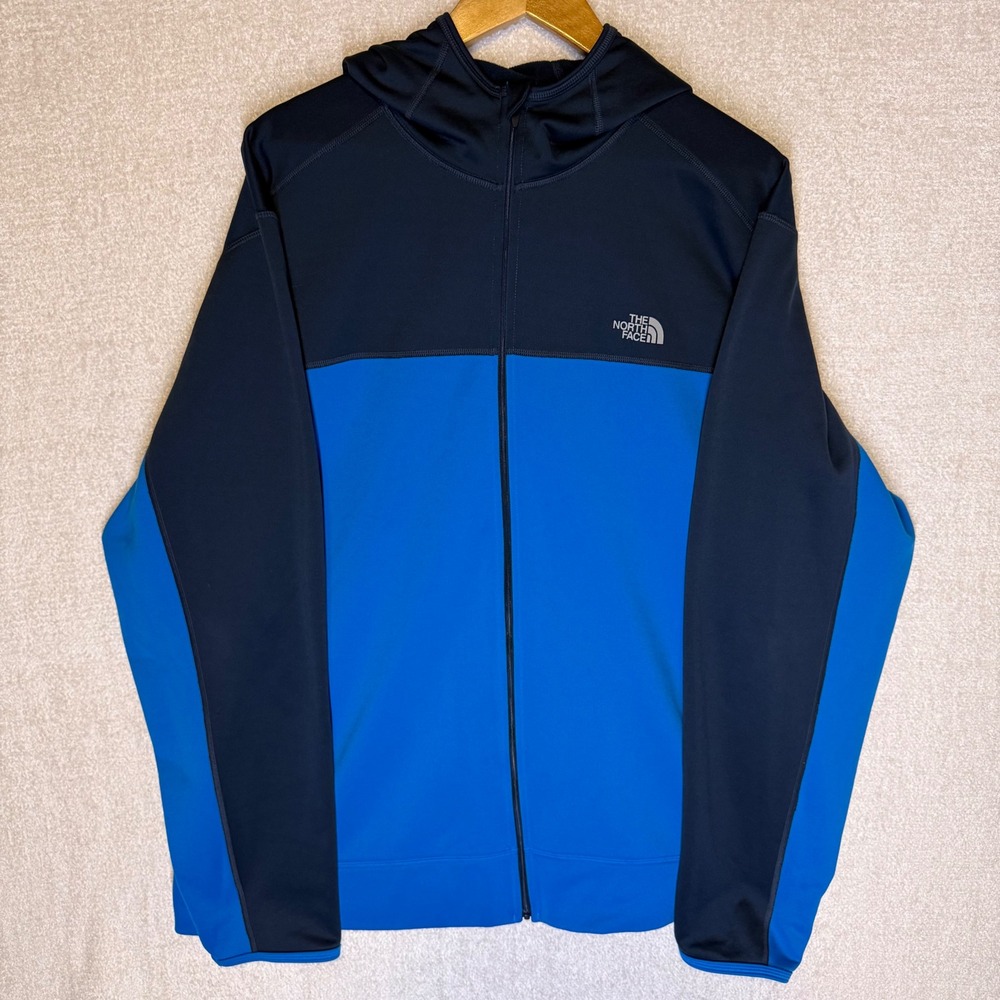 The North Face F11 Men's XXL Blue Black Full Zip Fleece Hooded Jacket 2011